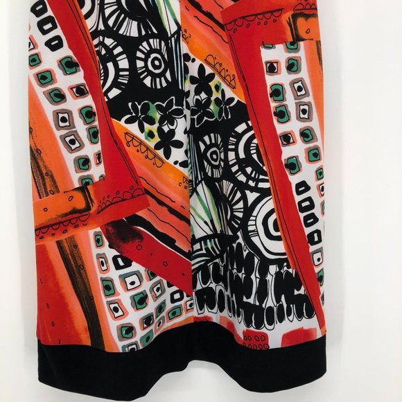 Libra Bright Orange and black abstract geometric print sleeveless midi dress Med - Picture 10 of 14
